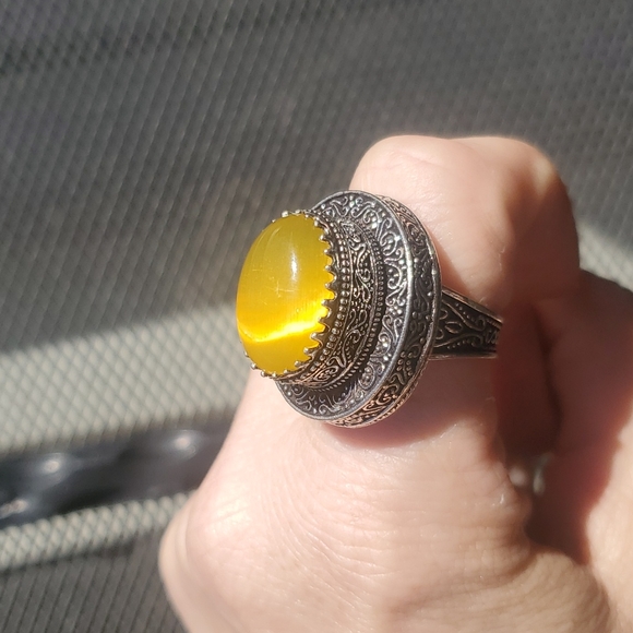 New Amazing Baltic Amber Egg Yolk 925 Silver Statement Ring. - Picture 6 of 16